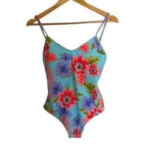 NWT Eidon Allie Blue Floral One Piece Swimsuit Large